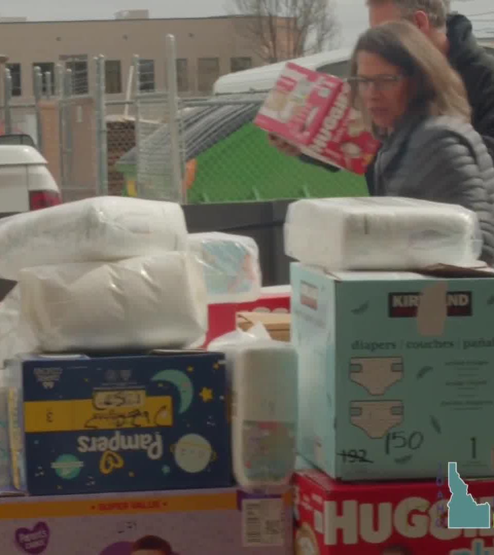 A box filled with donated diapers